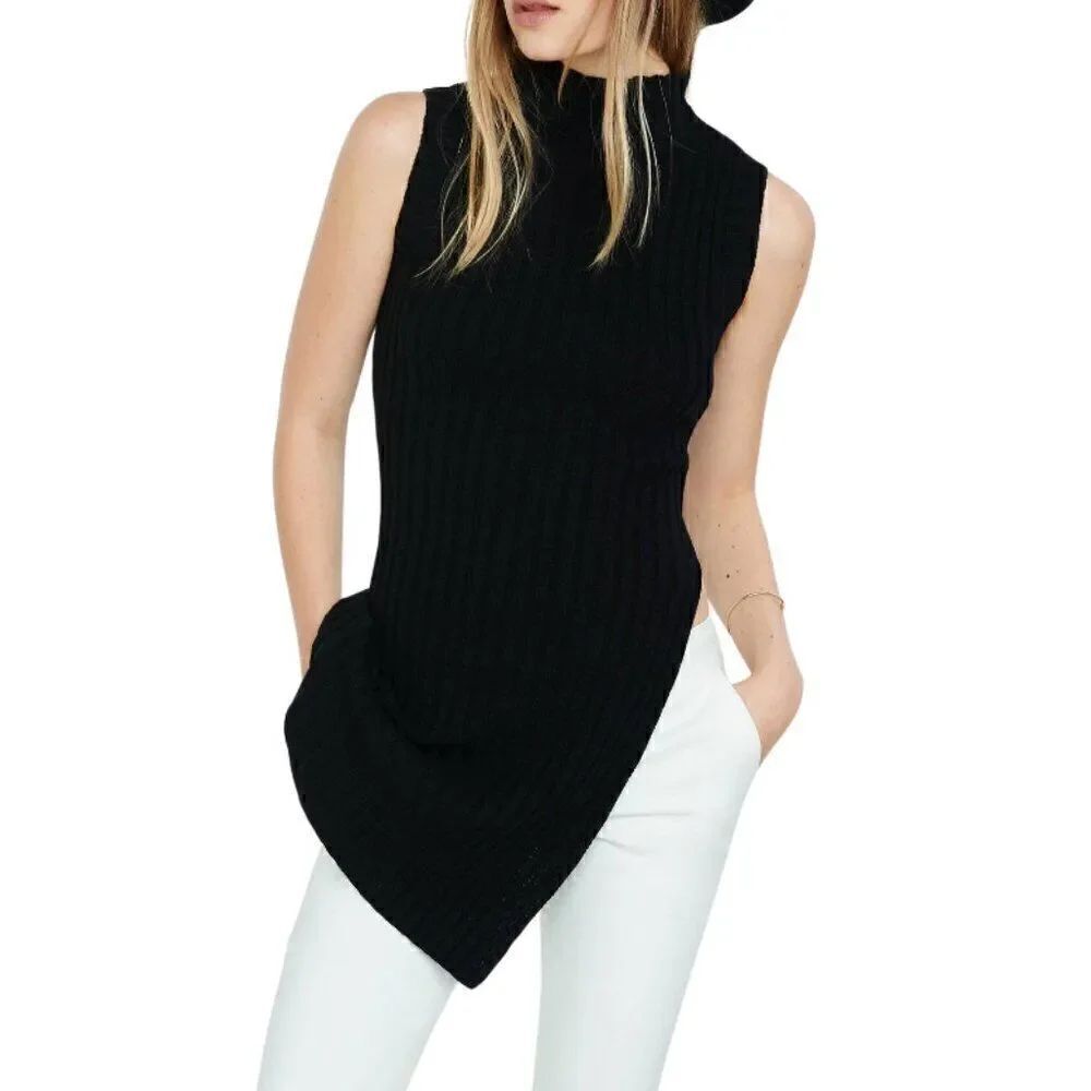 Like New Massimo Dutti Sleeveless Black Asymmetric Viscose Tunic Top